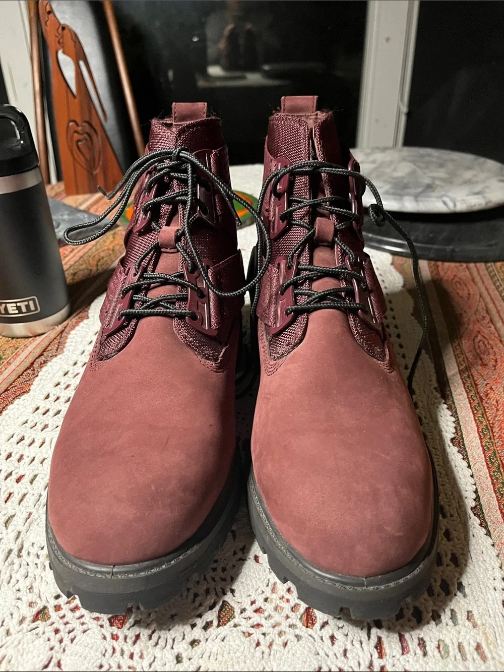 Timberland 6inch Premium Belt buckle Men's Burgundy Lace-Up Work Boot black sole